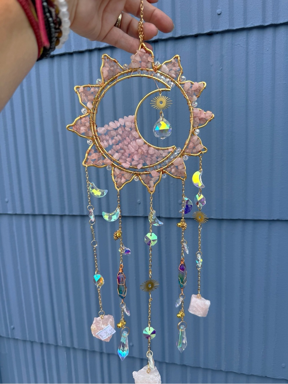 Handcrafted Pink Crystal Sun & Moon Wall Hanging - Picture 3 of 3